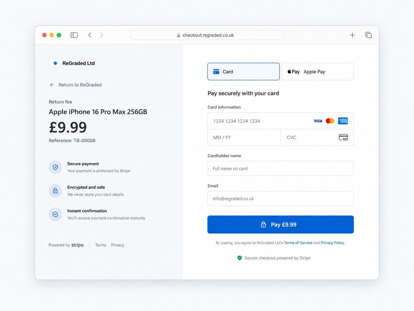 One-click payment via Stripe