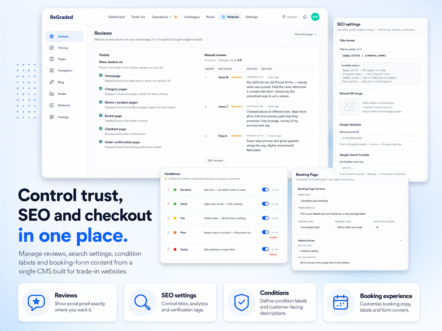 CMS settings for branding, navigation and footer